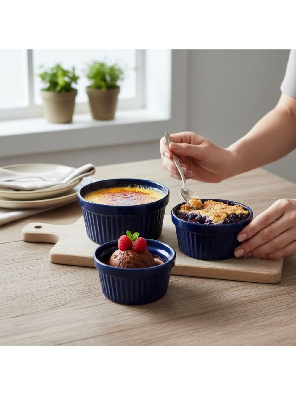 Set Of 3 Royal Norfolk Navy Blue Ceramic Ramekins